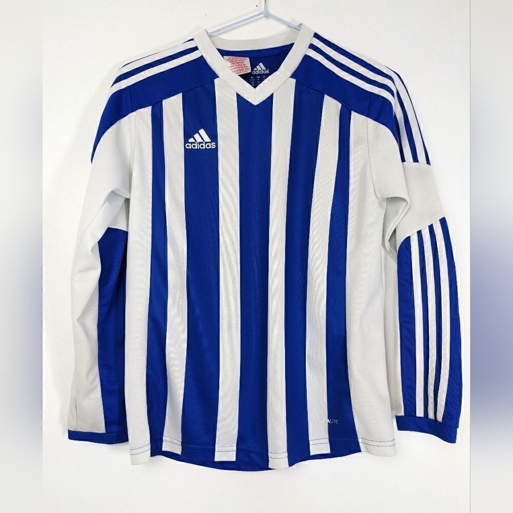 Adidas Juniors striped jersey blue white M 11-12Y